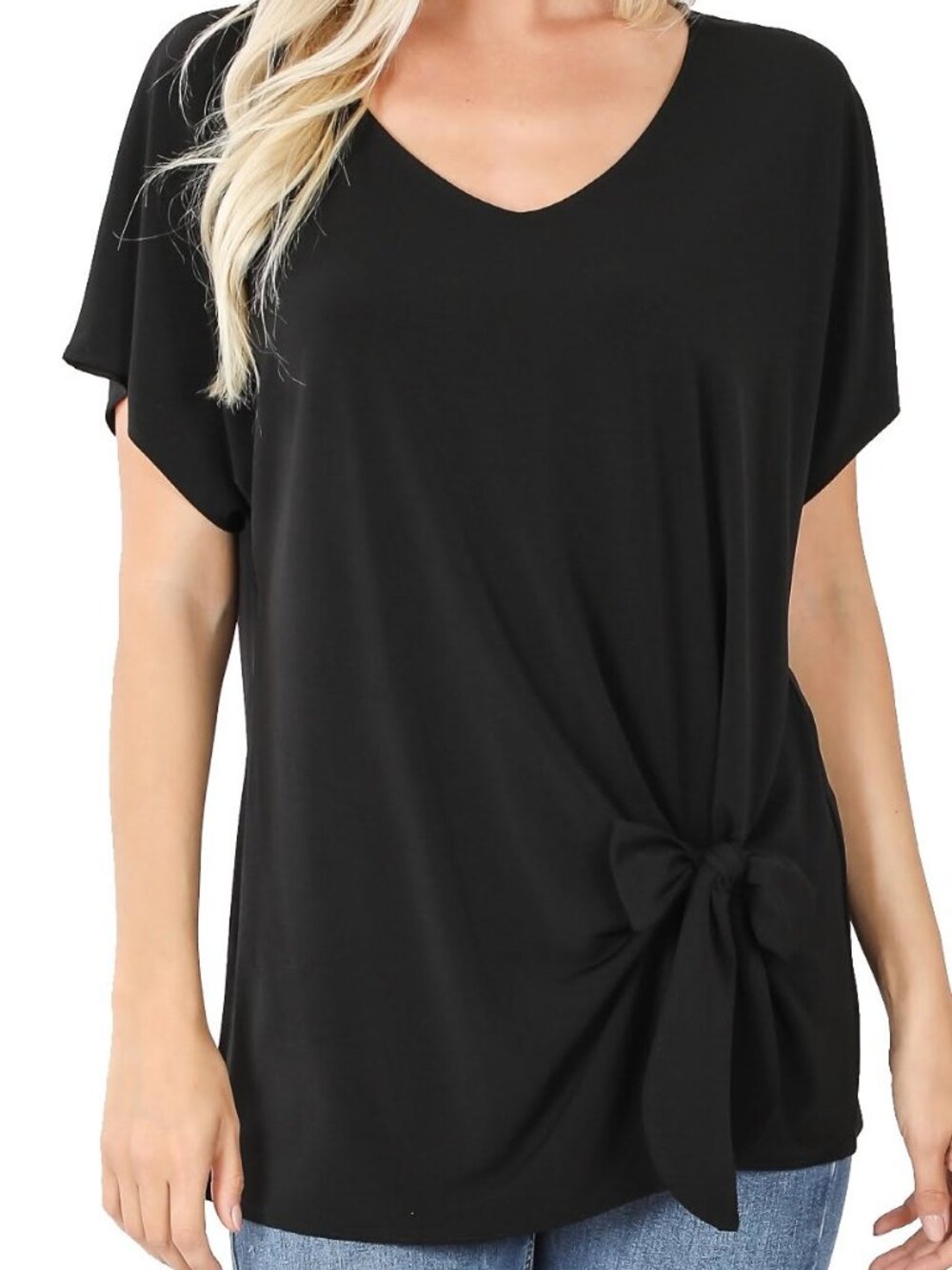 Black Front Tie Blouse